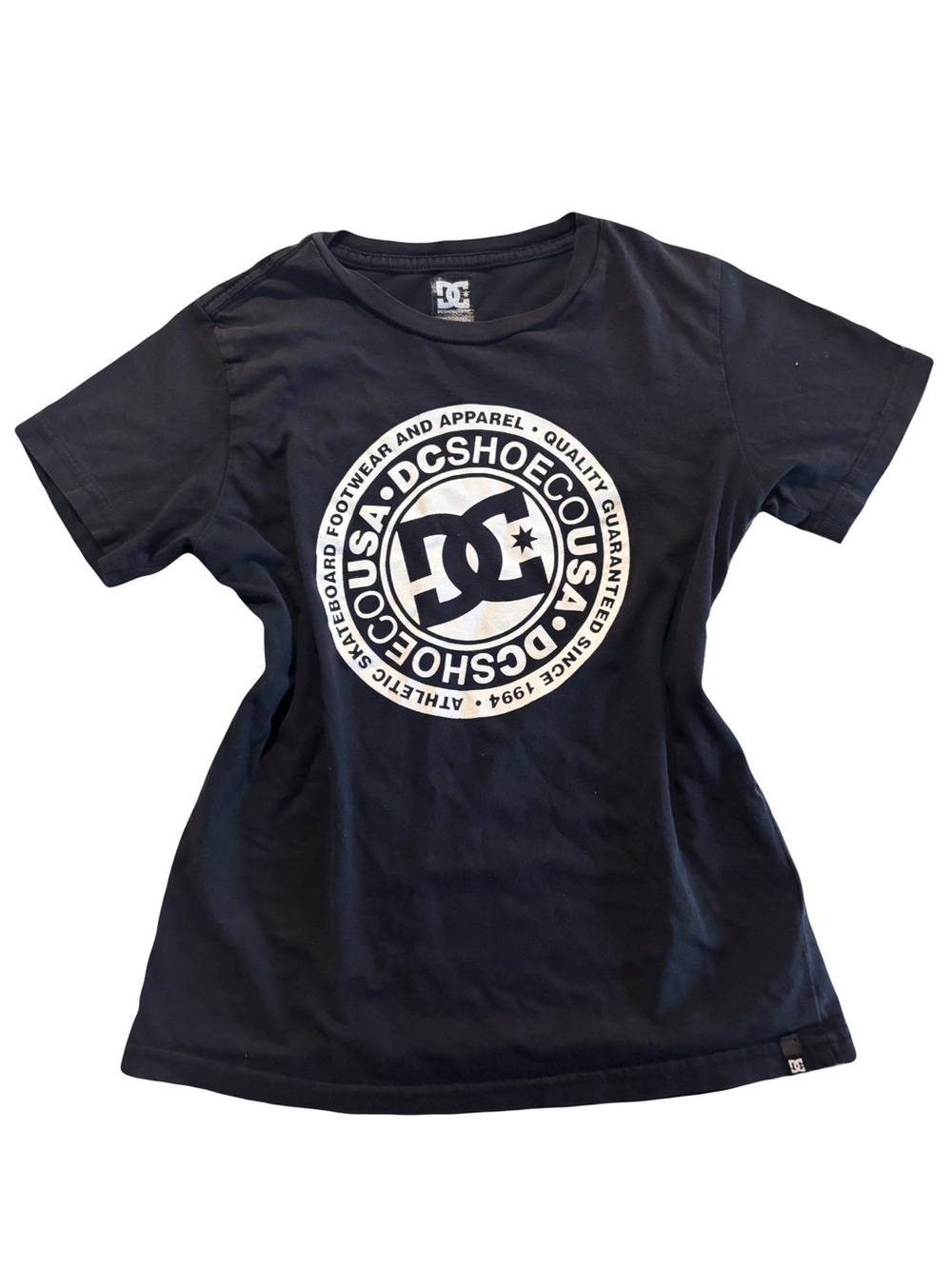 Y2K Early 2000’s DC Black Short-Sleeve Baby Tee with White Circular Logo